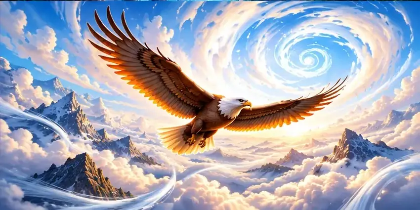 Un aigle planant dans un tourbillon de nuages