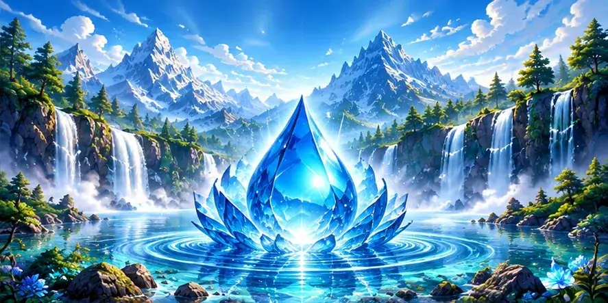 Une goutte de cristal bleu au milieu des cascades