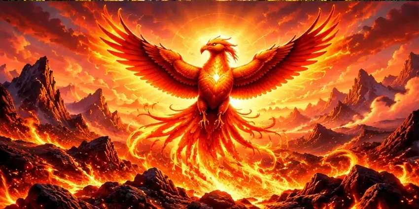 Un phénix de feu aux ailes déployées